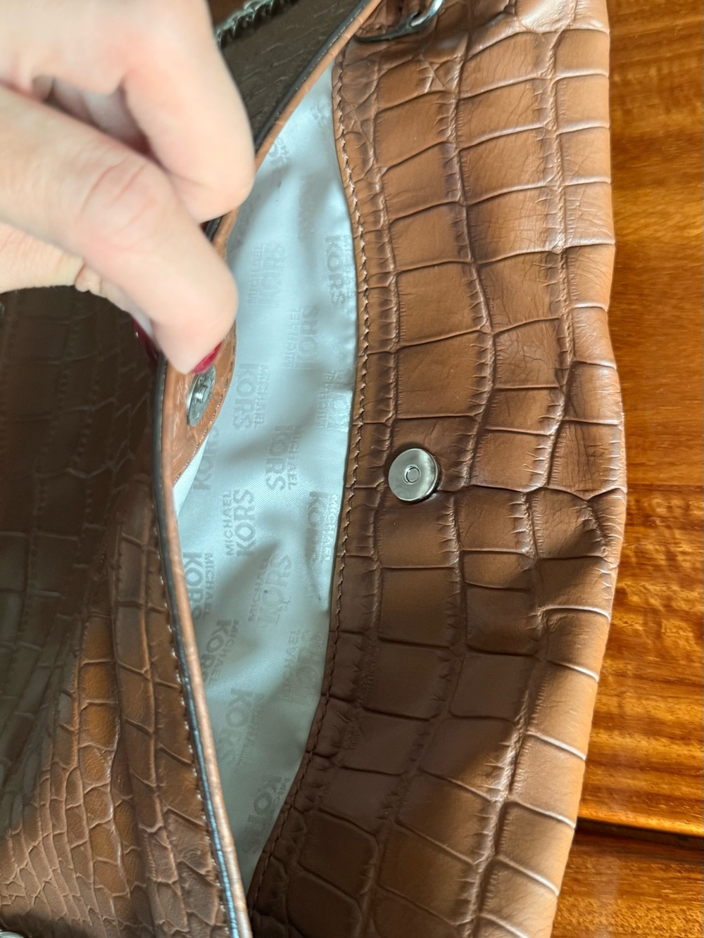 Michael Kors Brown Croc Embossed Chain Shoulder Clutch - Picture 6 of 9